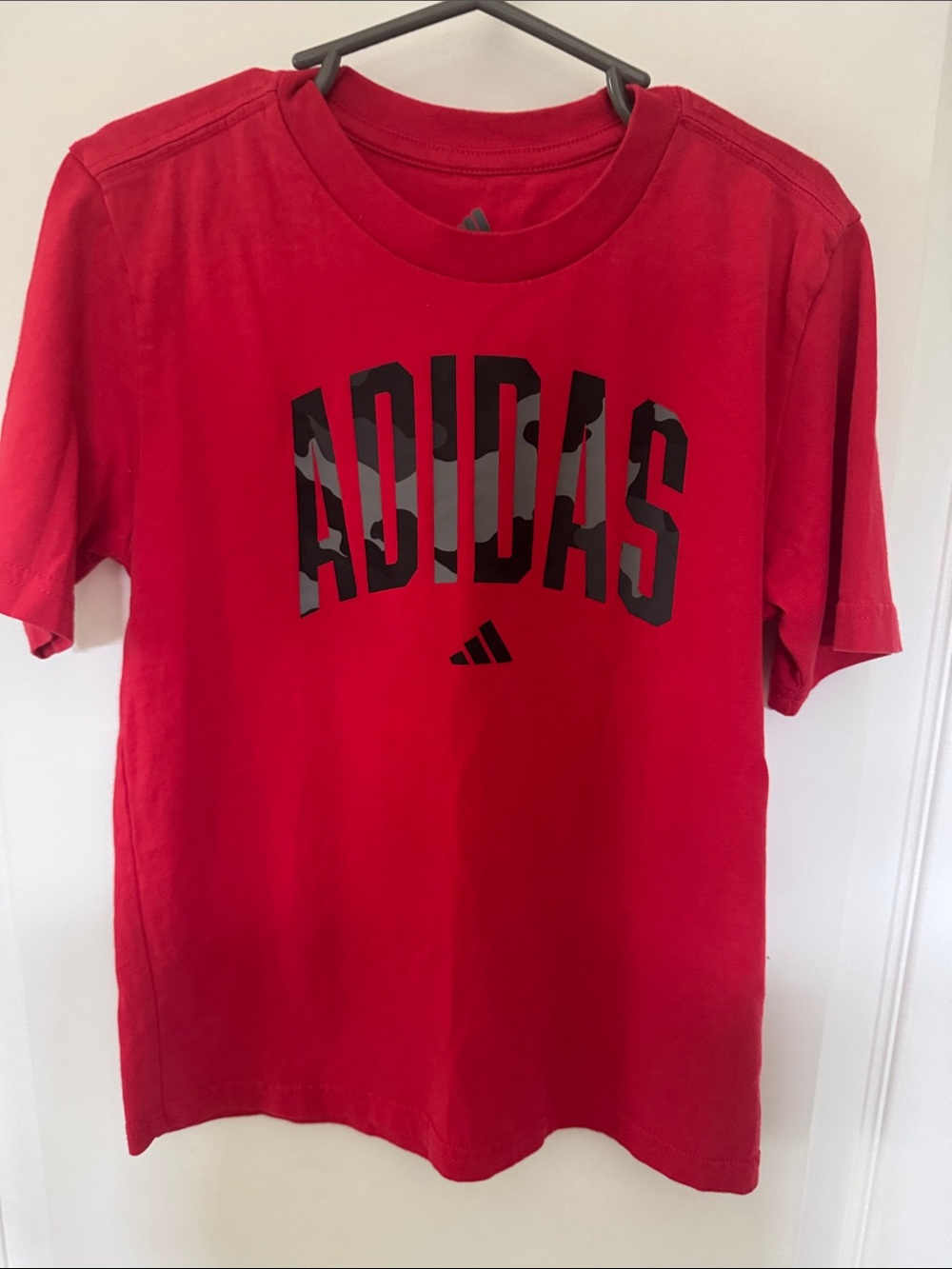 adidas Red Tee with Black & Gray Camo Logo